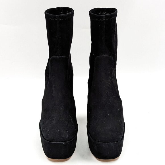 Stuart Weitzman Skyhigh Black Suede Sock Platform Sock Ankle Boots size 8.5 - Picture 2 of 11